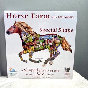 Suns Out Horse Farm Shaped Jigsaw Puzzle 800 Piece Equestrian Barn NWT